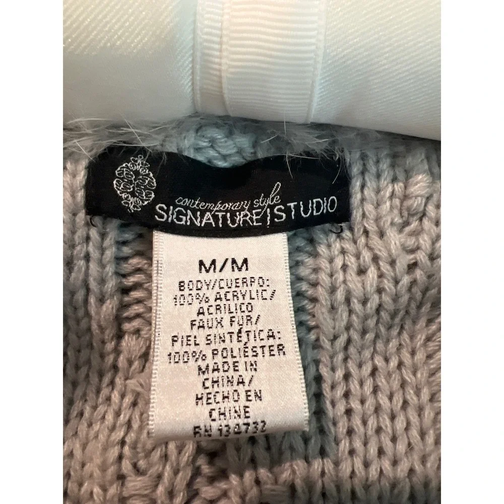 Signature Studio Women's Size M Grey Cable Knit Faux Fur Trim Vest Top‎